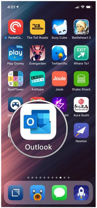 iOS home screen Microsoft Outlook