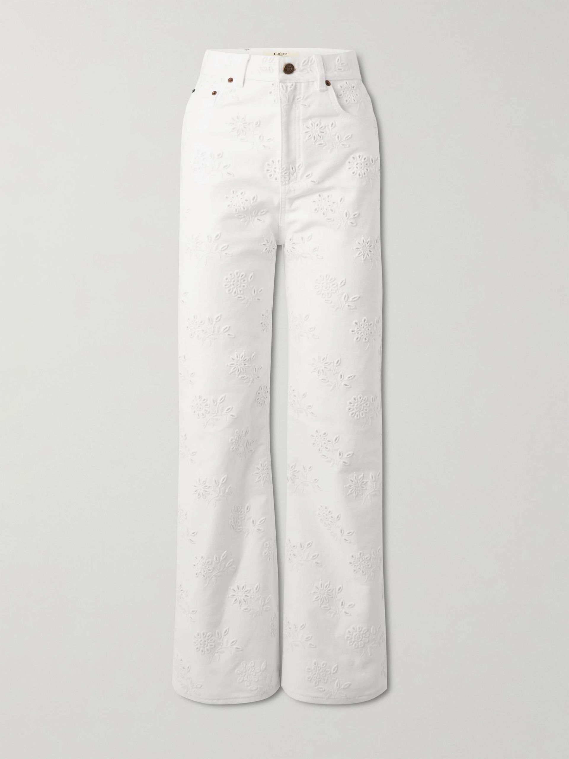 High-Rise Straight-Leg Broderie Anglaise Organic Jeans