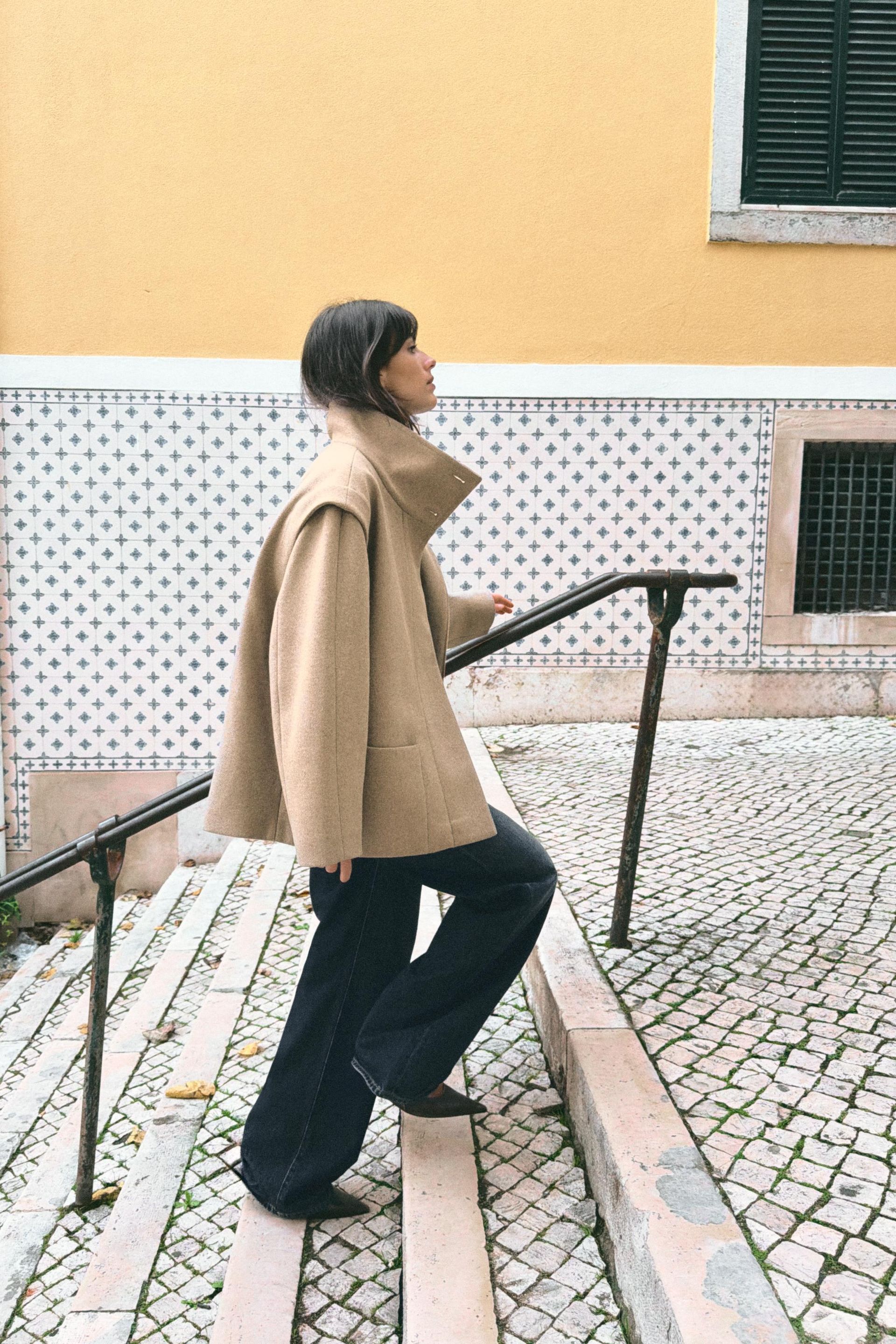 Cropped Wool Coat With High Neck