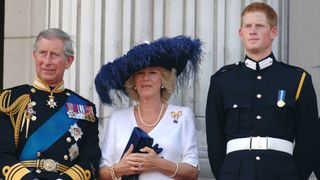 The Prince of Wales, the Duchess of Cornwall and Prince Harry at a royal flypast
