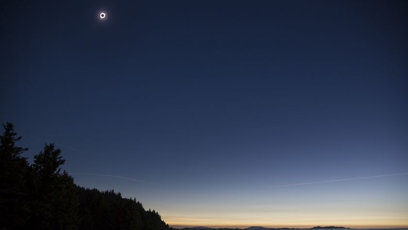 The sun eclipsed by the moon over the Oregon Coast in 2017.