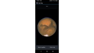 Screenshot from the Sky Map app showing Mars as it appears in the planet gallery.