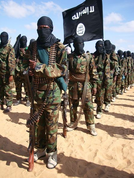 Somali Al-Shebab fighters gather on Feb. 13, 2012.