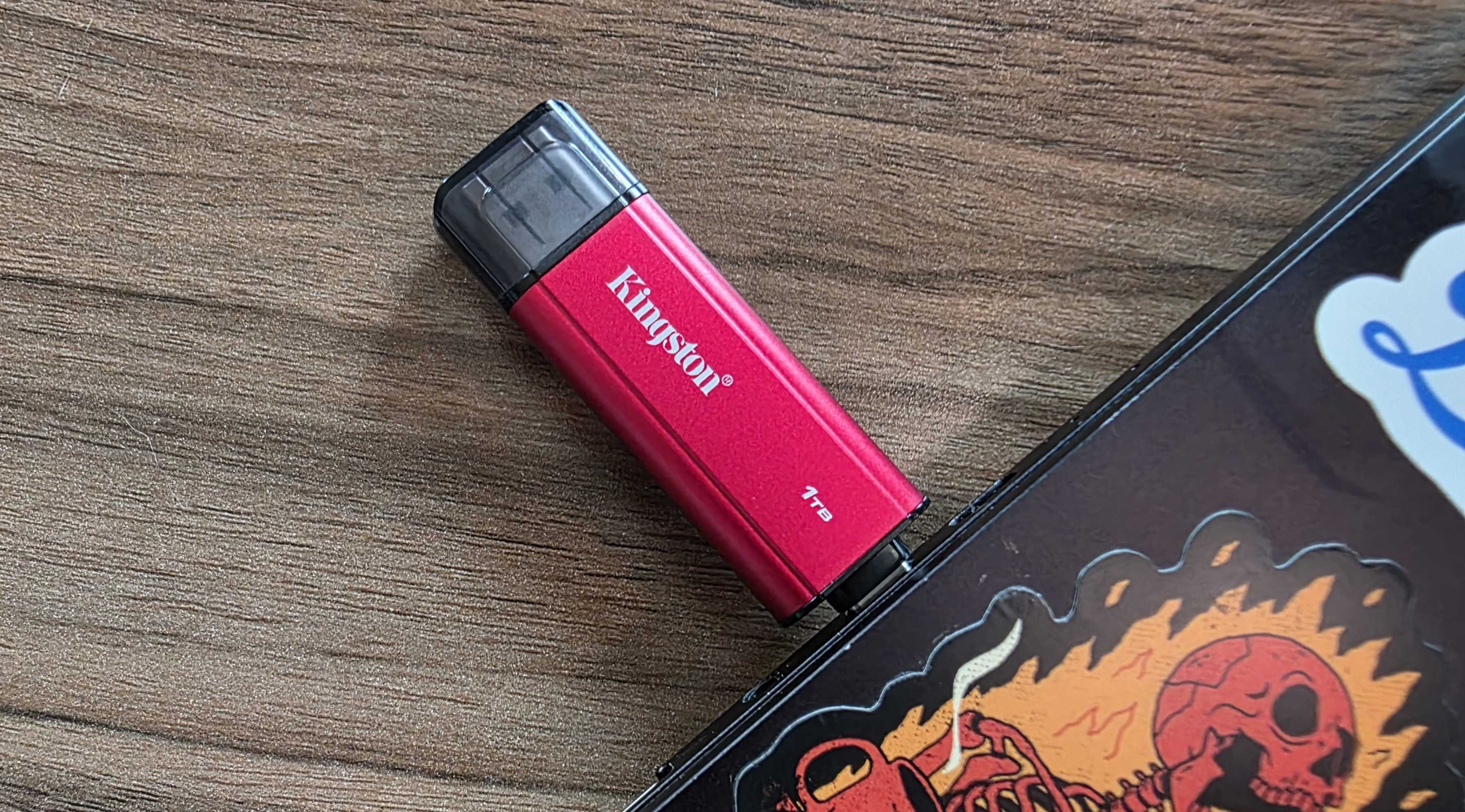 Kingston Dual Portable SSD plugged into a laptop via the USB-C port