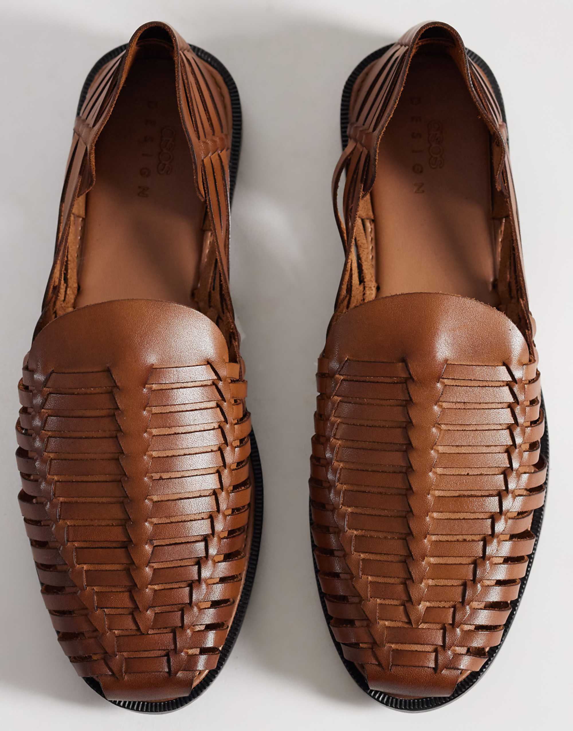 Asos Design Woven Fisherman Sandals in Tan Leather