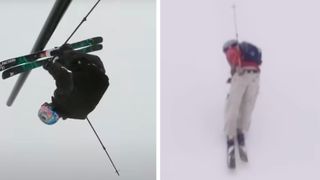 Skier going backwards and skier going upside down