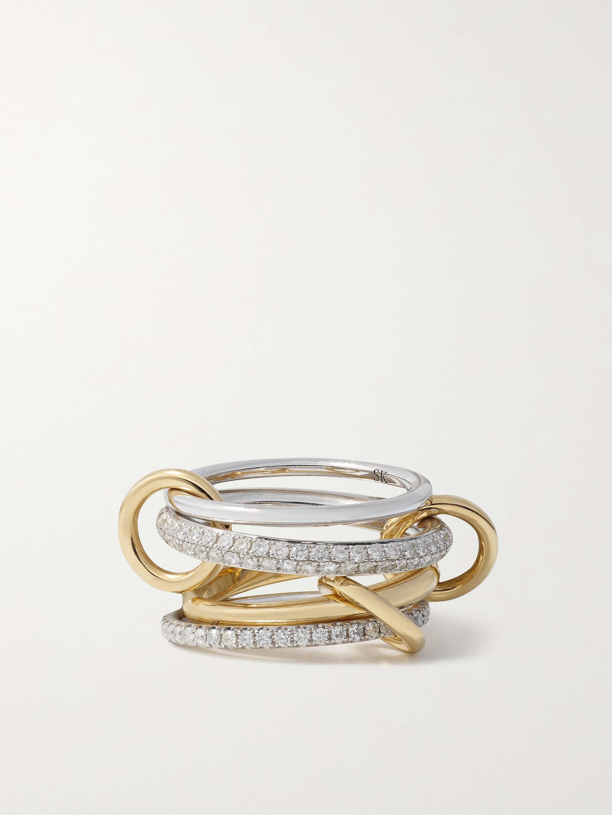Vega Set of Four Sterling Silver and 18-Karat Gold Diamond Rings