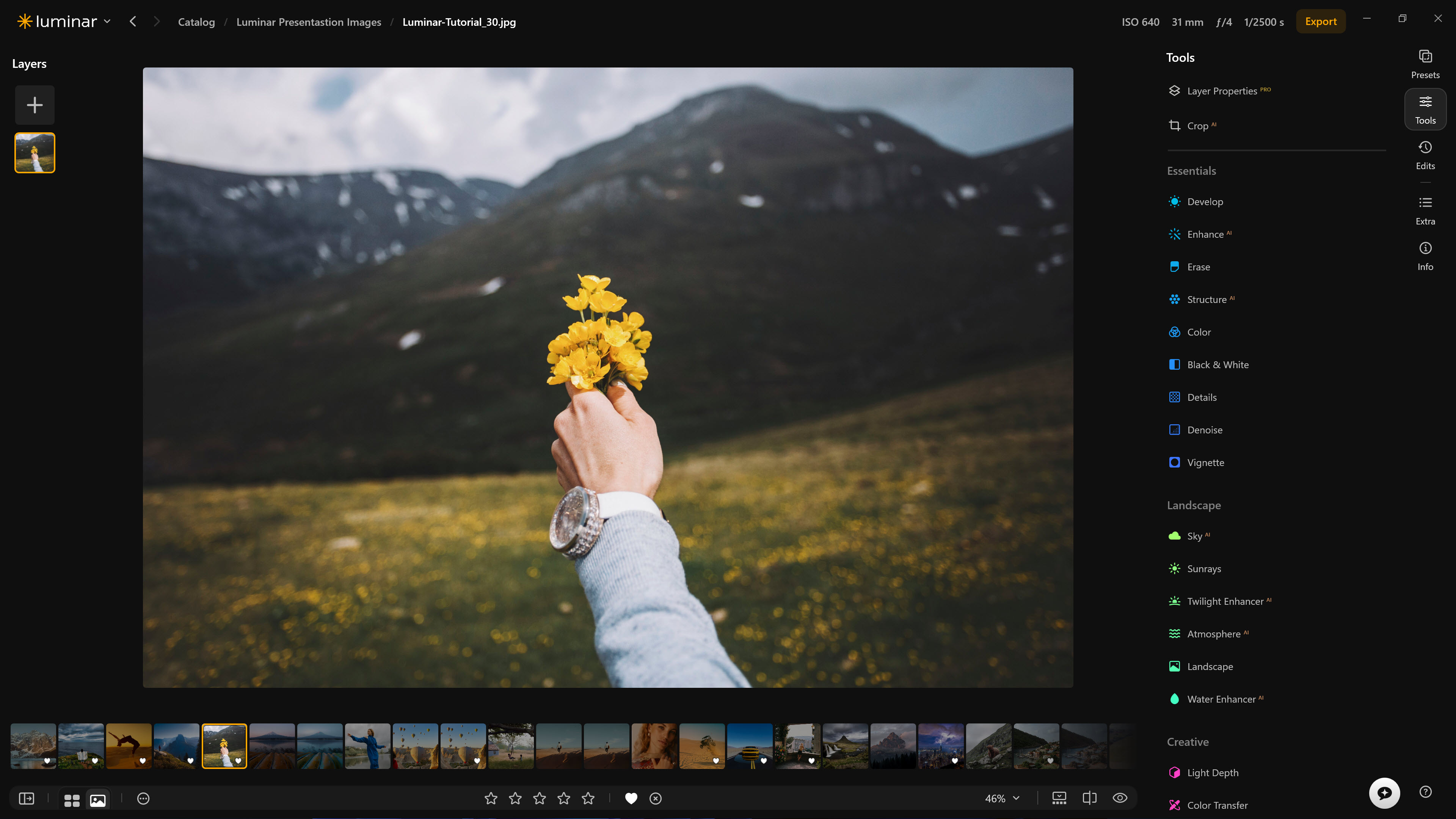 Screenshot from Luminar 