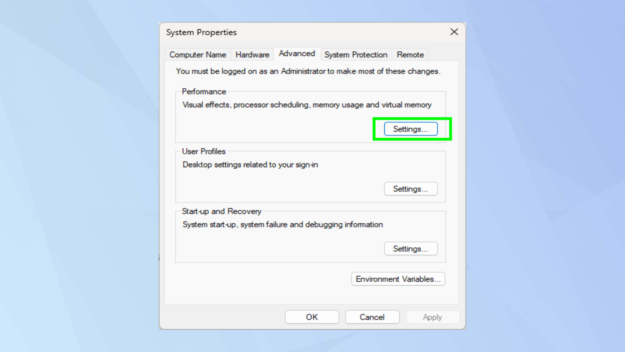 Open Performance settings in Windows 11