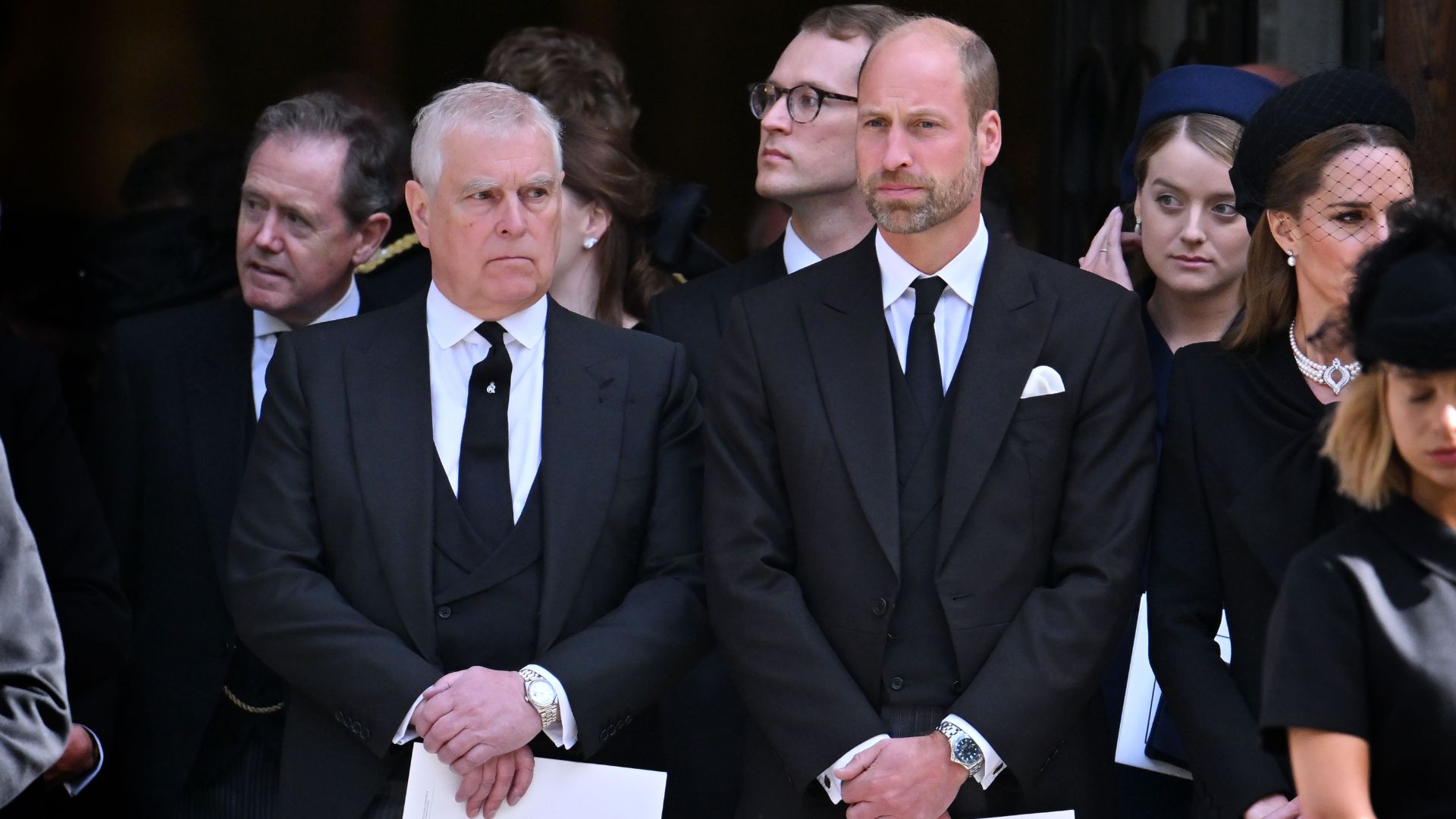 Prince Andrew and Prince William at the funeral of the Duchess of Kent