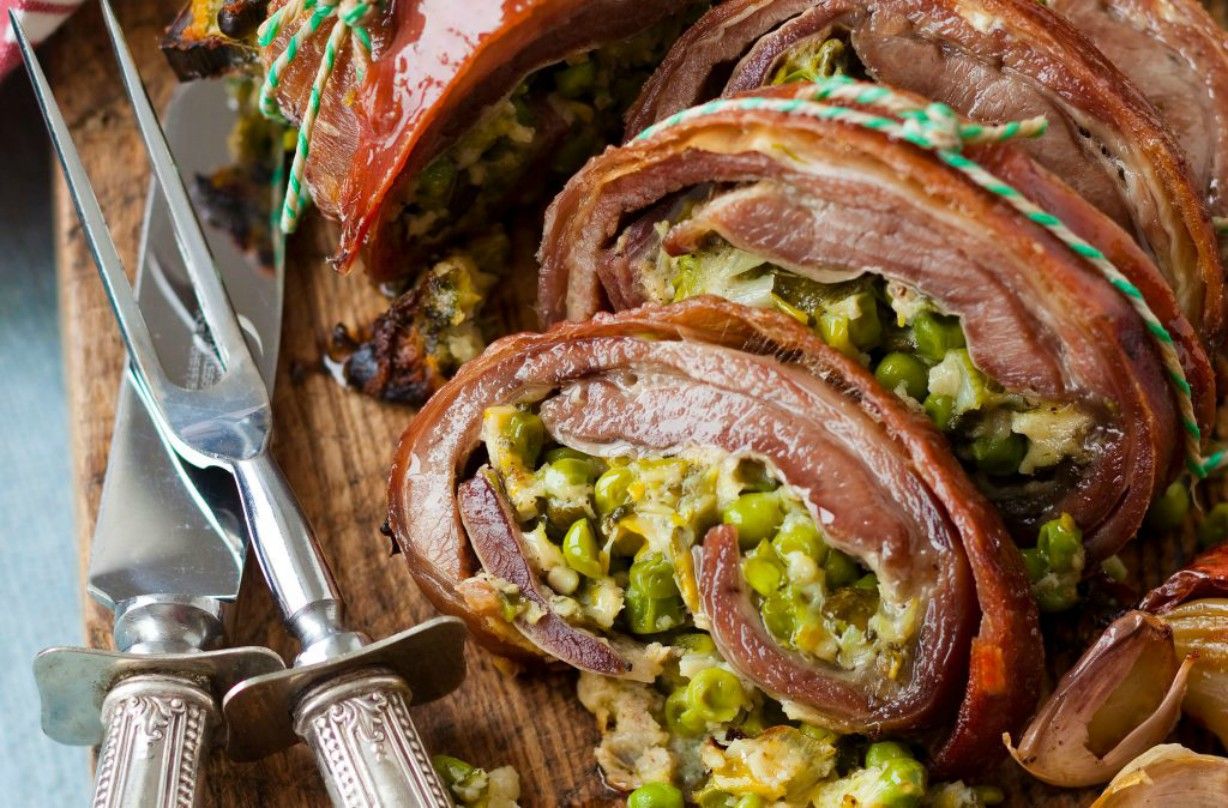 Mint, pea and leek stuffed lamb