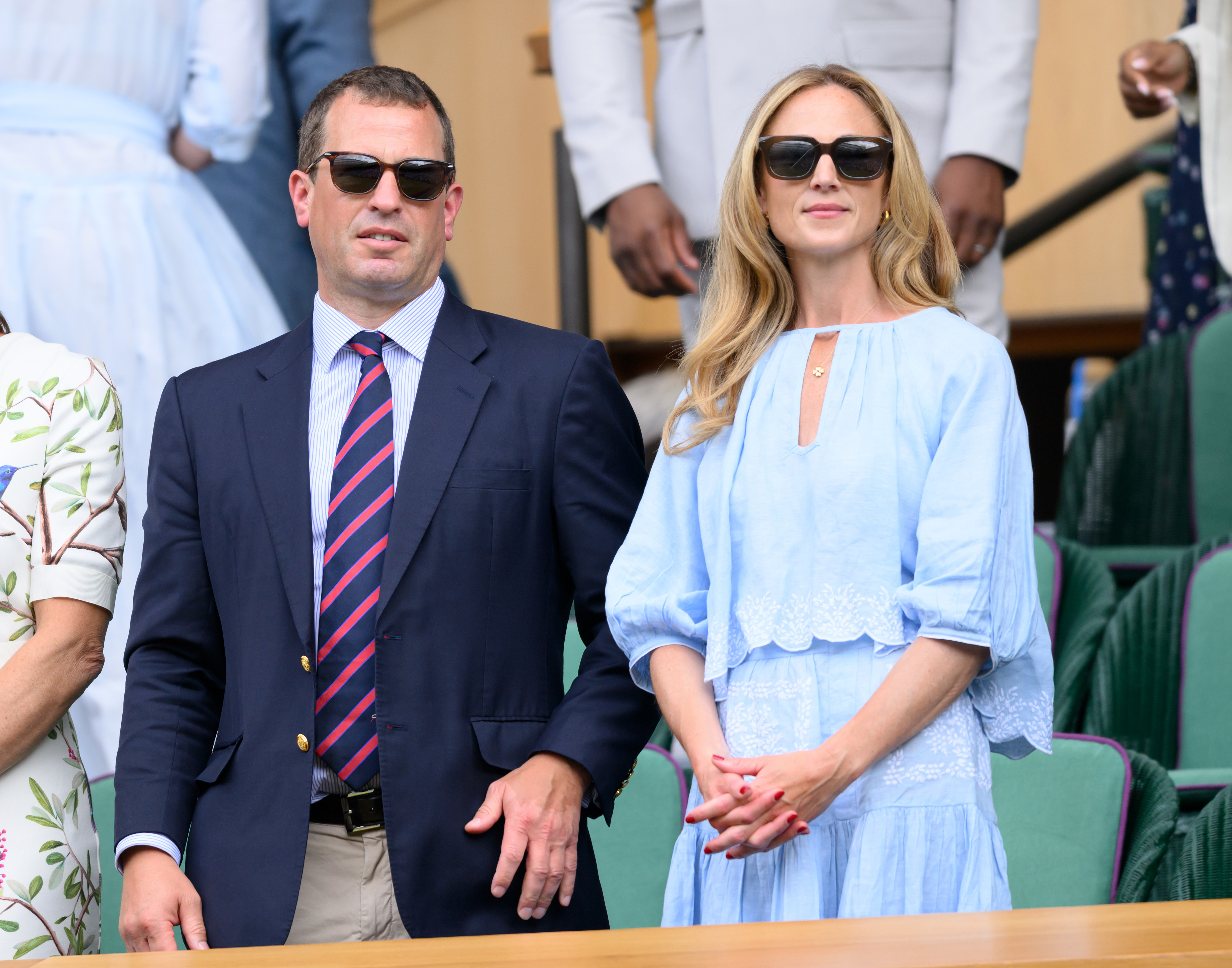 Peter Phillips and Harriet Sperling in blue outfits at Wimbledon 2025