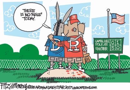 Political cartoon shooting baseball congress