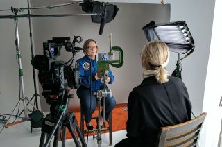 Film director Eliza McNitt interviews astronaut Kathy Sullivan, the first American woman to walk in space, for McNitt's short documentary, "Dot of Light," commissioned by Google.