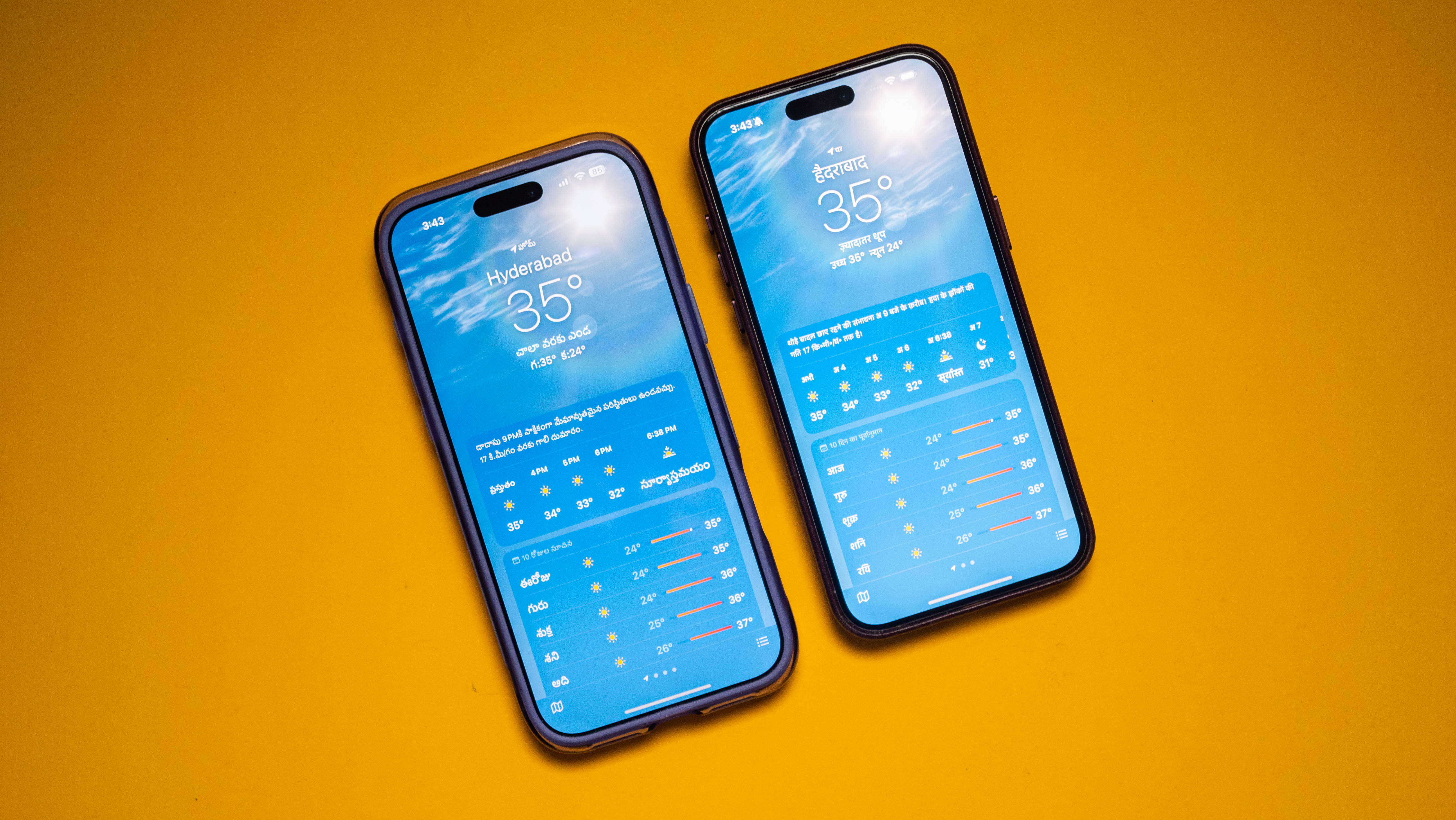 iPhone 16 Pro Max running Telugu and Hindi languages within iOS 18.4