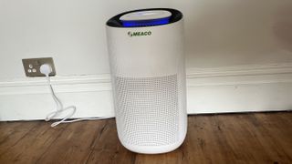 meaco air purifier in front room on wooden flooring
