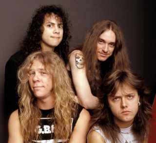 Metallica in 1986: James Hetfield, Kirk Hammett, Cliff Burton and Lars Ulrich