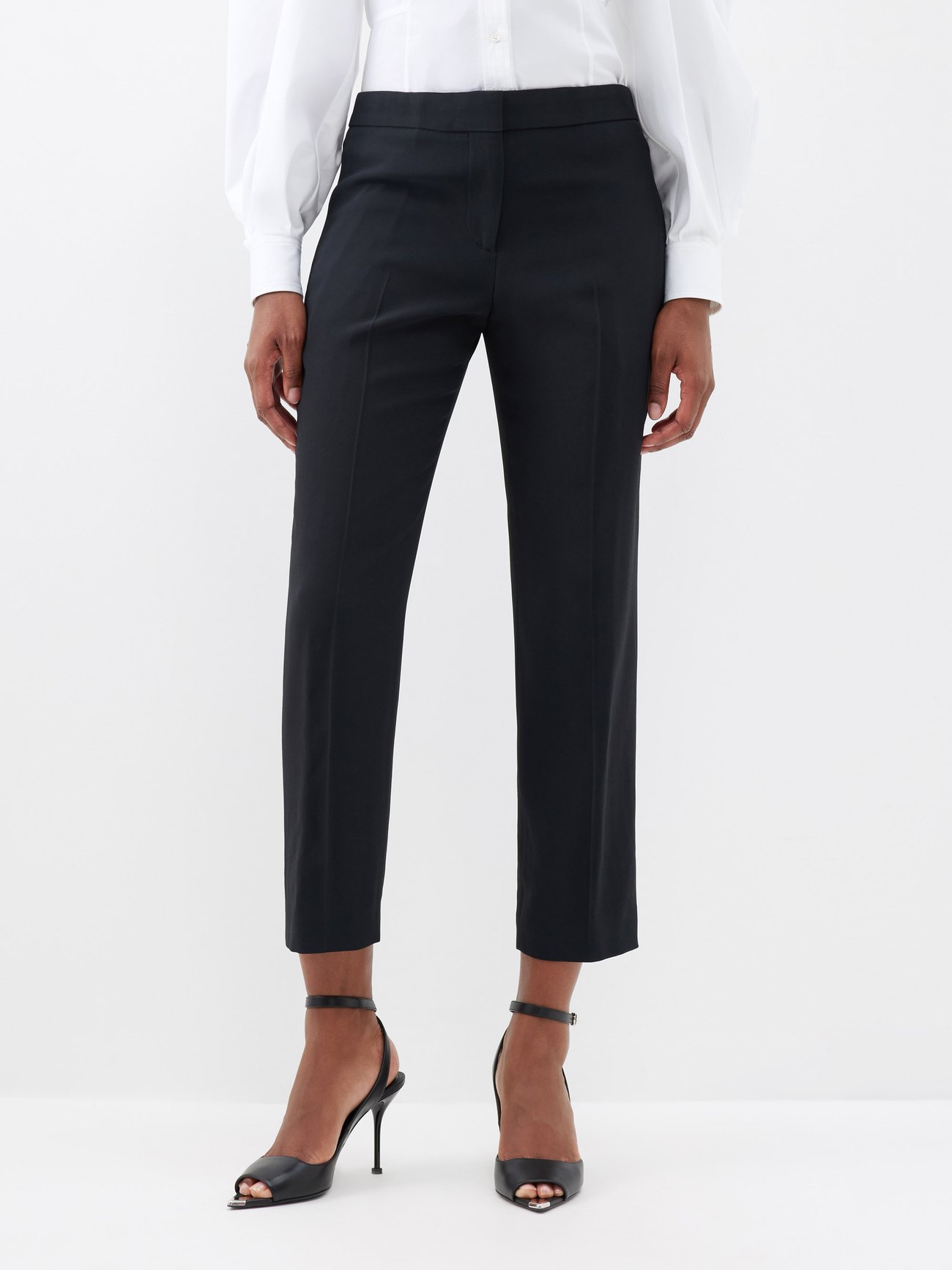 High-Rise Cropped Wool-Twill Trousers