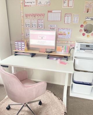 Pink chair with white office desk