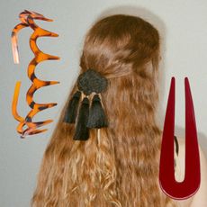 A collage of people and celebrities wearing hair accessories that are trending for fall 2026.