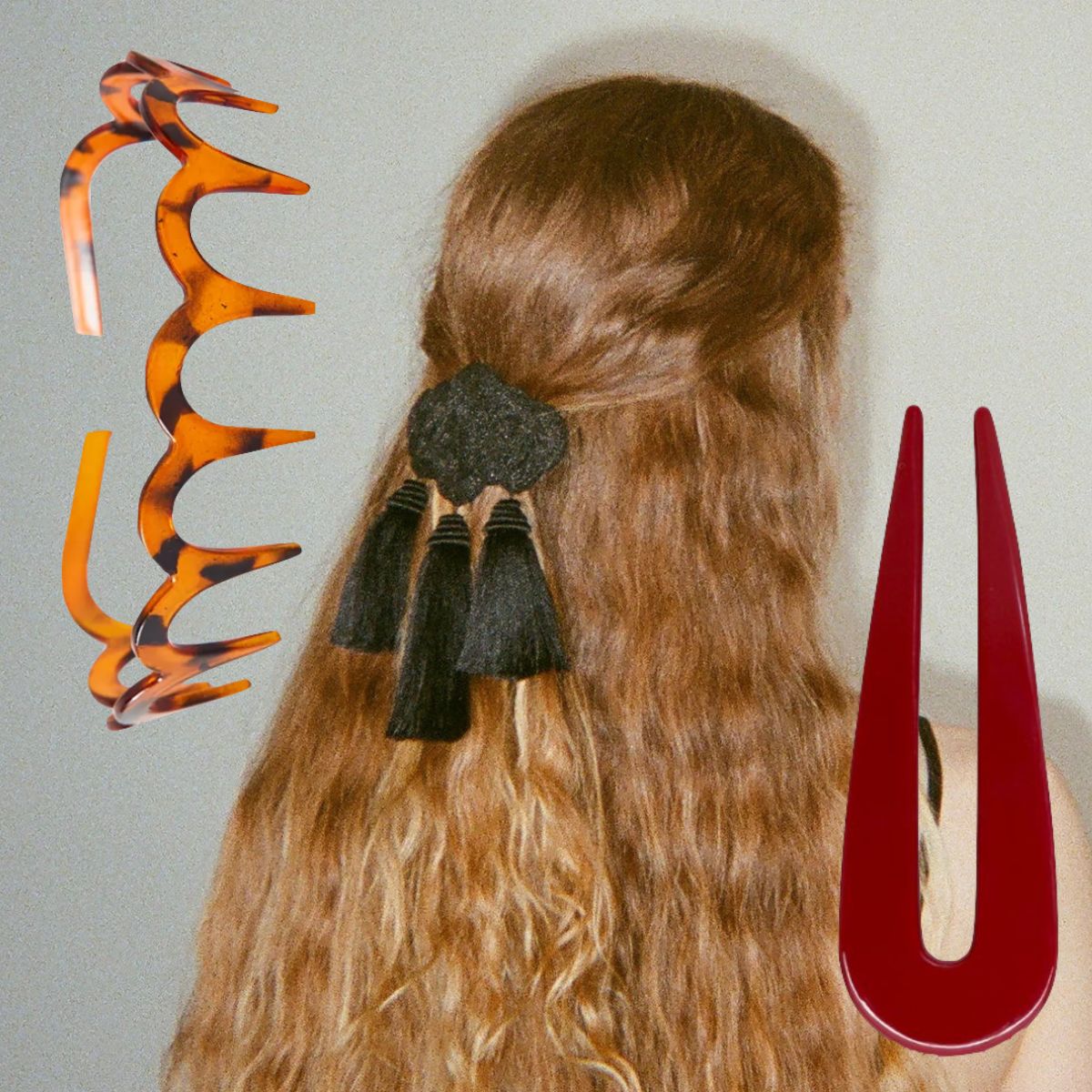 A collage of people and celebrities wearing hair accessories that are trending for fall 2026.