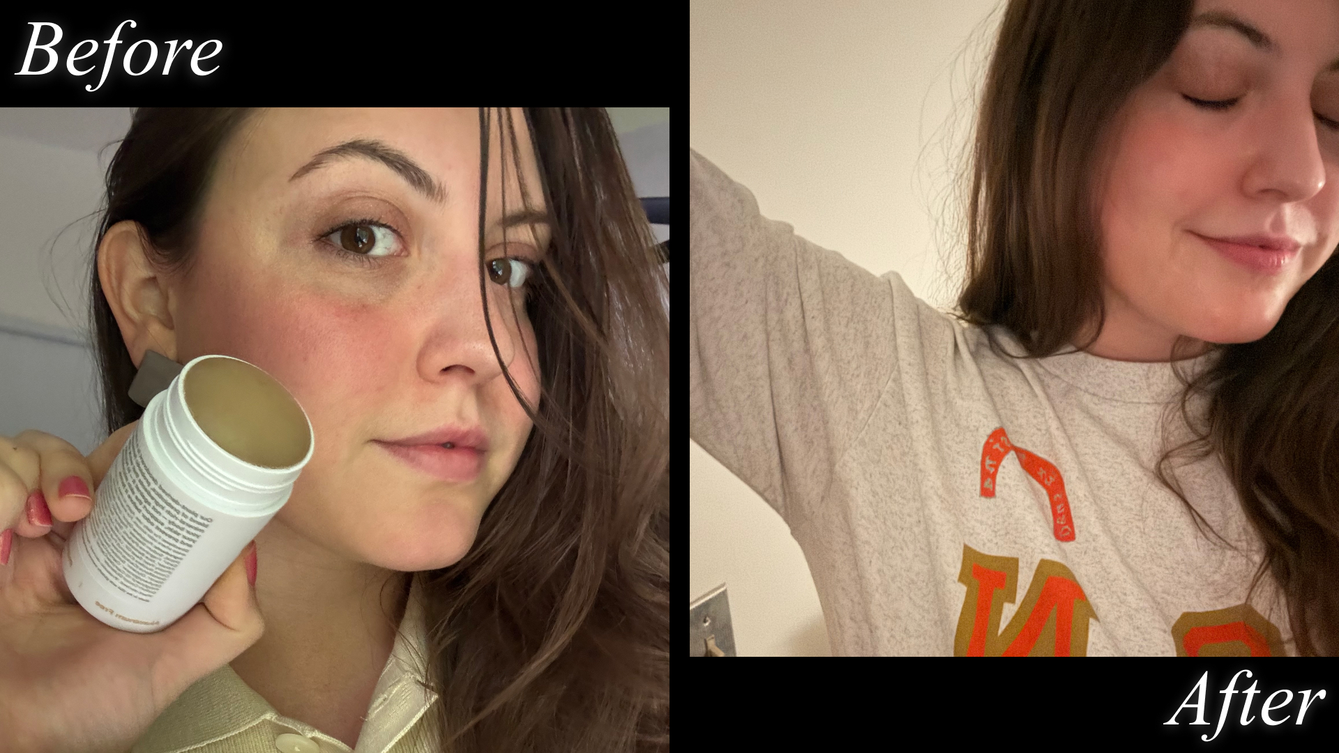 Sophia Vilensky before and after a day of wearing Hume Supernaturals Deodorant.