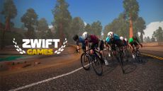 Zwift avatars racing on the virtual cycling platform in a cycling esports event called the Zwift Games