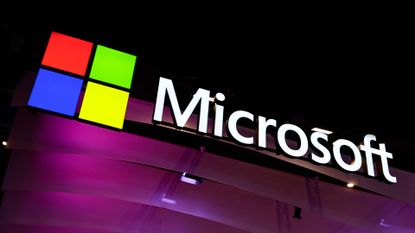 Microsoft logo and branding pictured at Mobile World Congress (MWC) 2025 in Barcelona, Spain. 