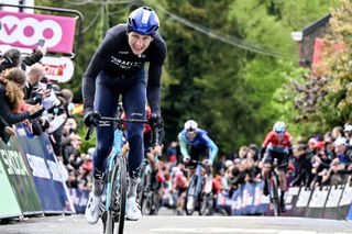 Britain's Stephen Williams of Israel-Premier Tech rides during the men's race of the 'La Fleche Wallonne', one day cycling race (Waalse Pijl - Walloon Arrow), 199 km from Charleroi to Huy on April 17, 2024. (Photo by ERIC LALMAND / Belga / AFP) / Belgium OUT