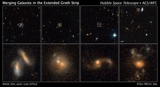 These images from NASA's Hubble Space Telescope show four examples of interacting galaxies far away from Earth.