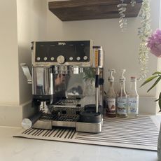 Trying a non stick coffee mat in an at-home coffee station 