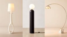A selection of three modern floor lamps