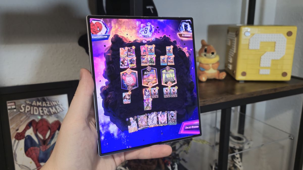 Marvel snap being played on a Samsung Galaxy Z Fold 6