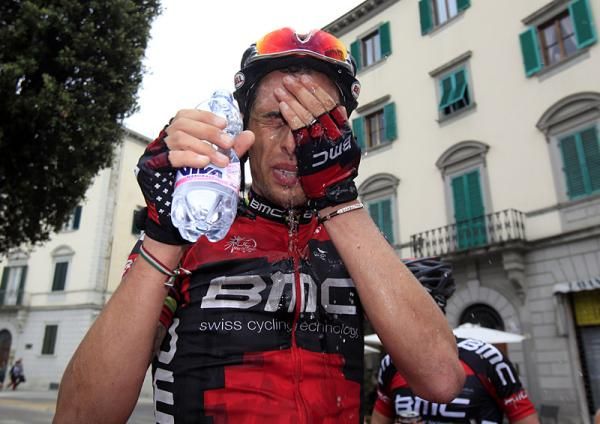 Giro della Tosanca winner Alessandro Ballan recovers after his victory.