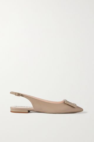 Gommettine Leather Point-Toe Slingback Flats