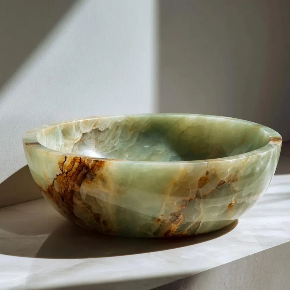 Handcrafted Green Onyx Marble Vessel Sink