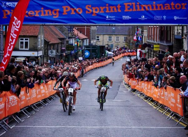 Racers compete in an eliminator on Friday night.