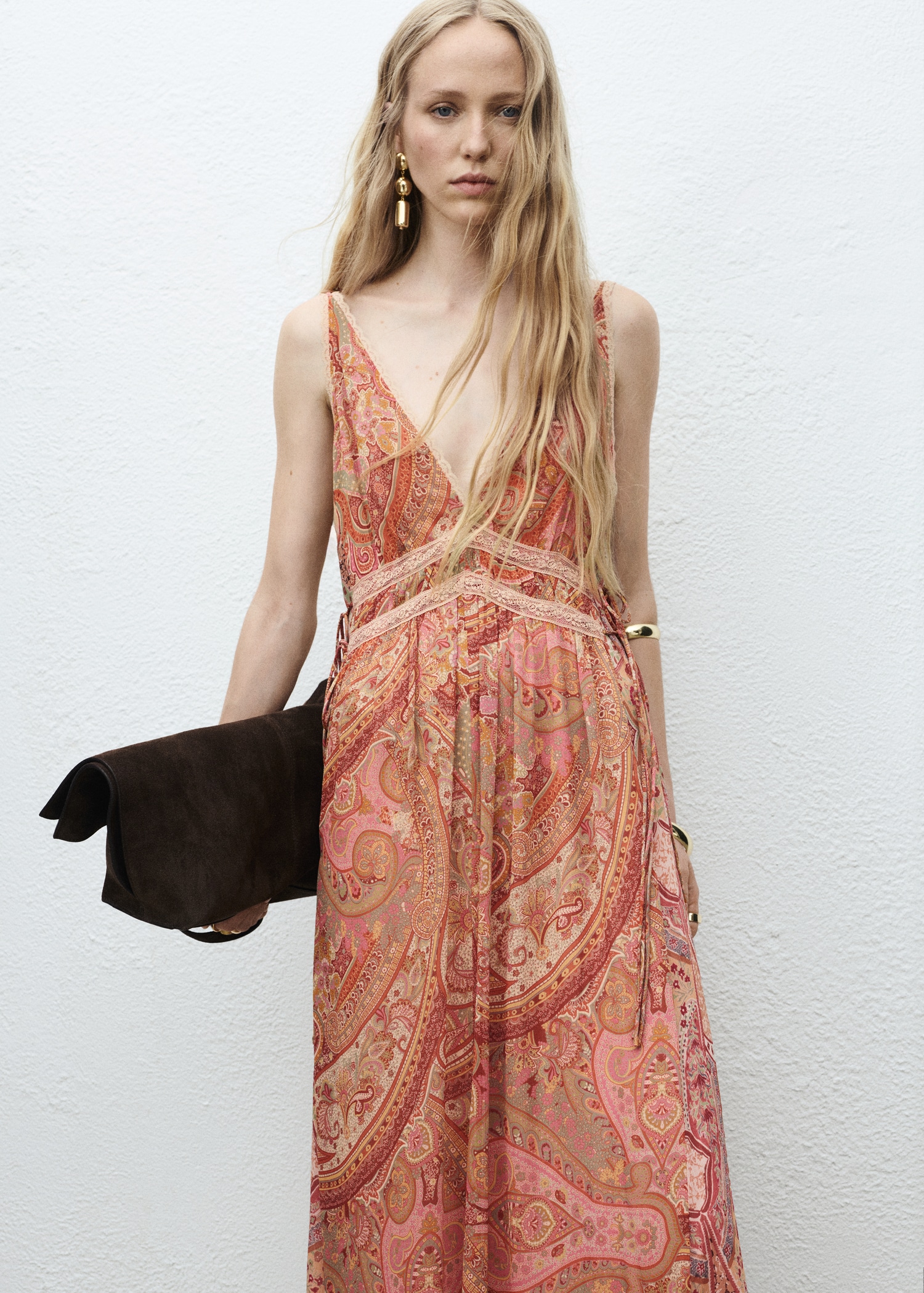 Paisley-Print Dress With Lace Trim - Women | Mango Usa