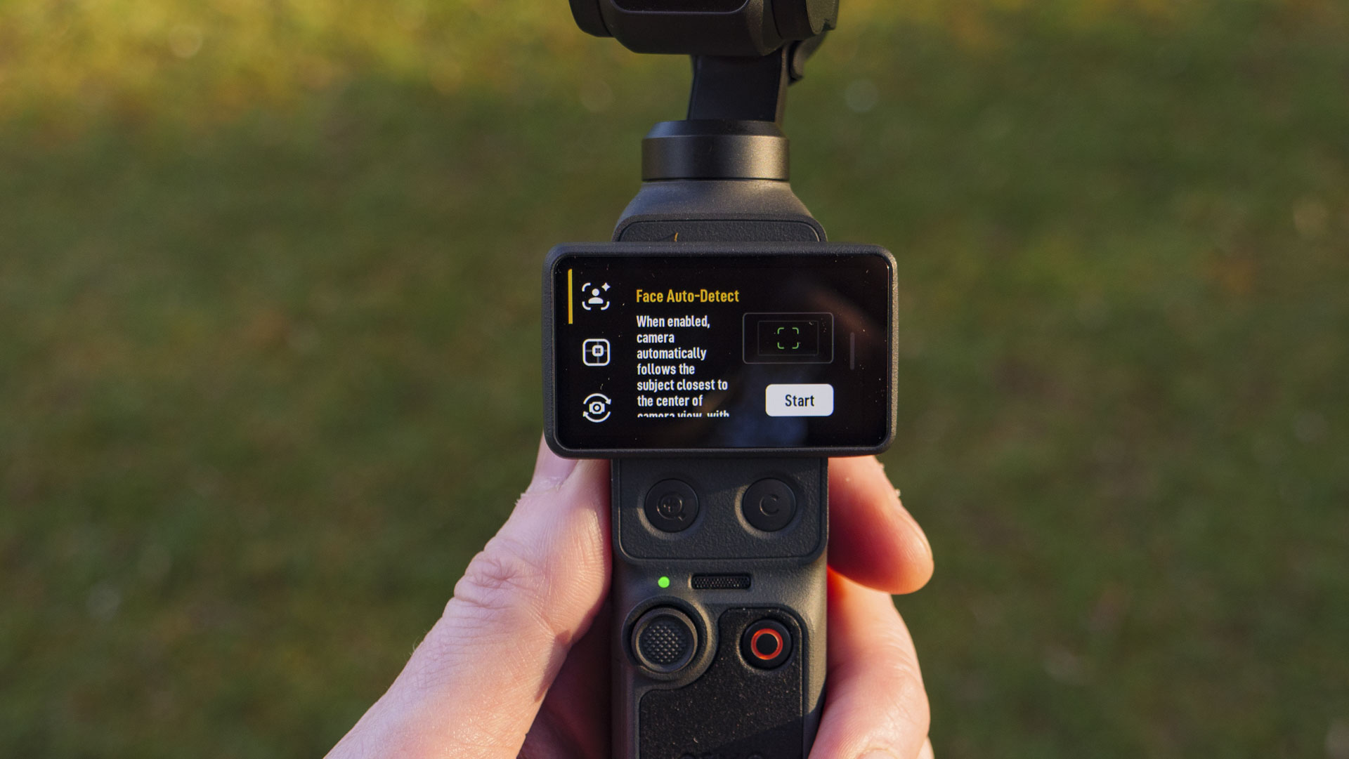 Closeup of the DJI Osmo Pocket 4 vlogging camera's rear screen