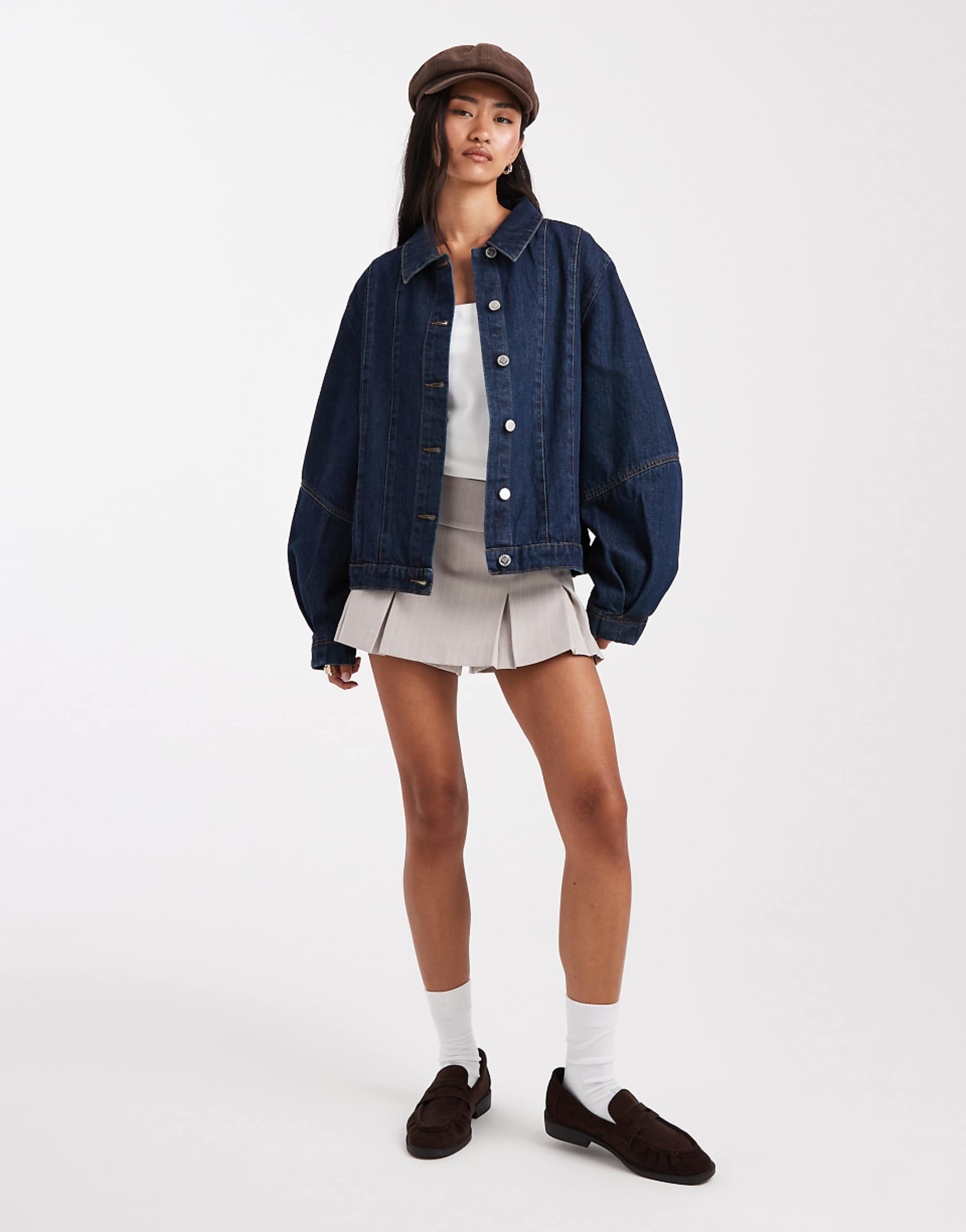 Miss Selfridge Western Denim Jacket With Puff Sleeve in Indigo Wash