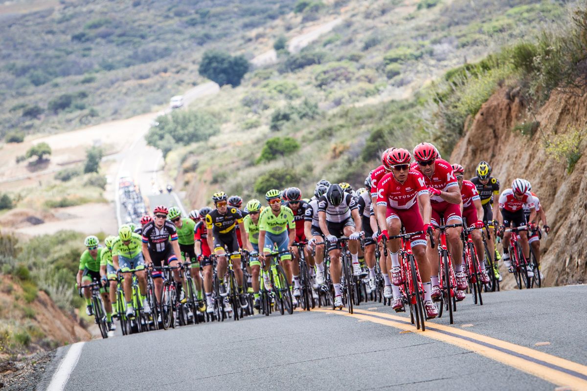 Katusha leads up todays climb