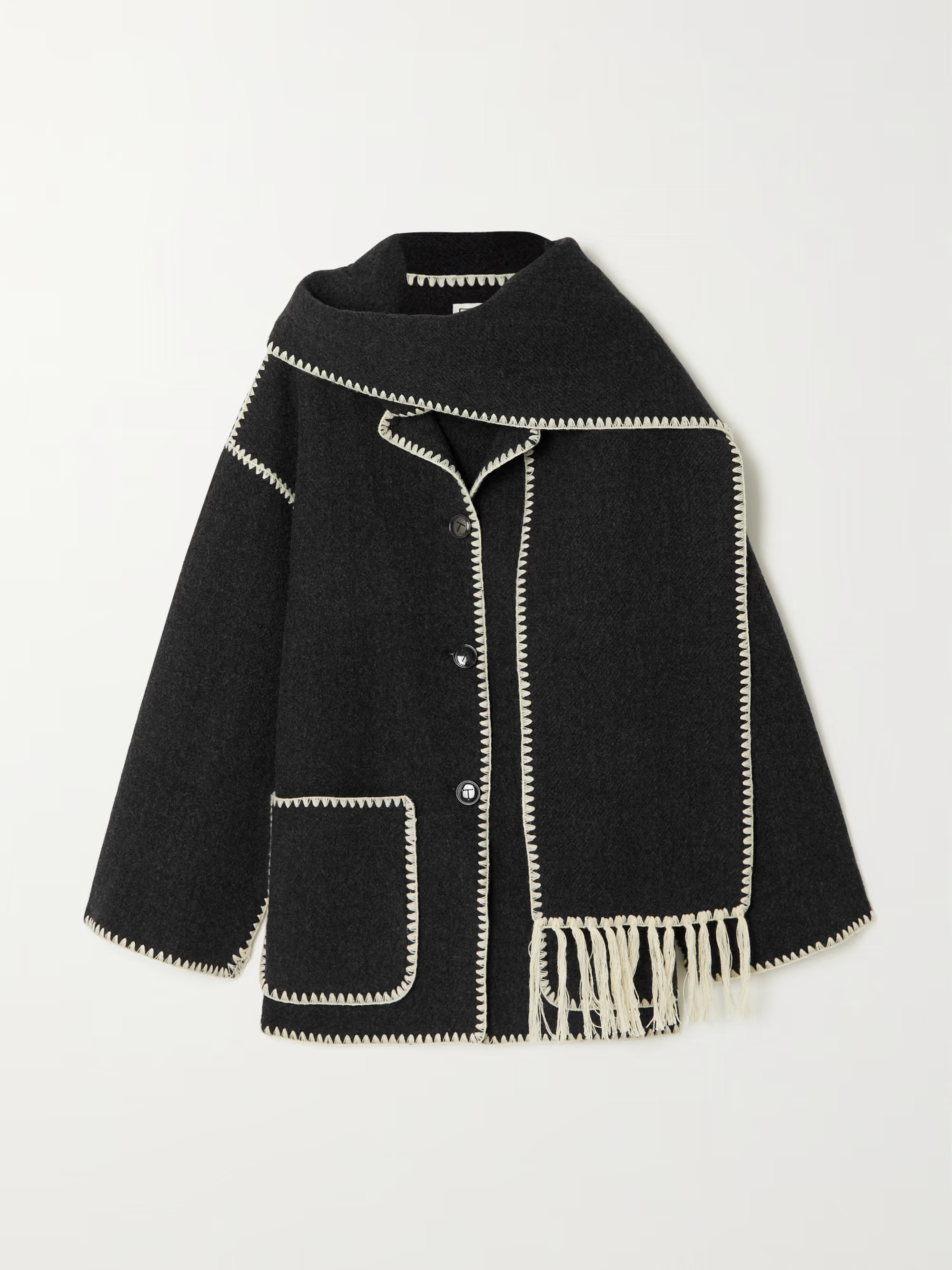 Toteme, Draped fringed wool-blend jacket