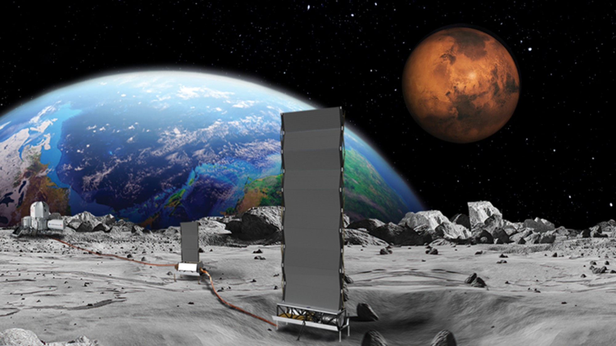An artistic rendering by NASA of a fission reactor on the moon.