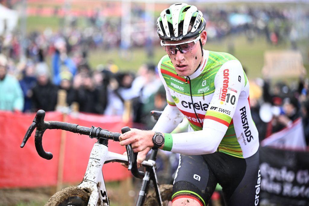 Belgian Joran Wyseure pictured in action during the men's elite race at the Cyclocross World Cup cyclocross event in Besancon, France, , the eighth stage (out of 12) in the World Cup of the 2023-2024 season.
BELGA PHOTO JASPER JACOBS (Photo by JASPER JACOBS / BELGA MAG / Belga via AFP)