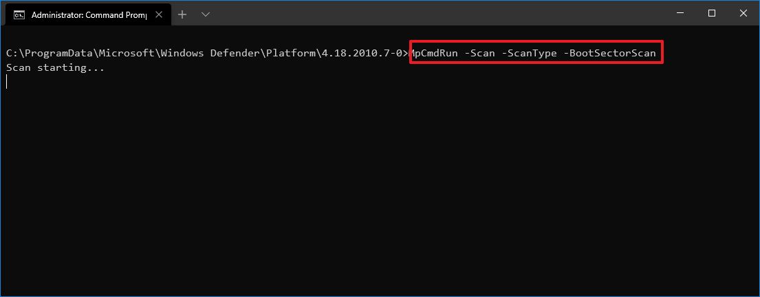 Microsoft Defender boot sector scan