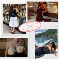 a collage of photos depicting what a fashion editor packed for a trip to Milan, Italy
