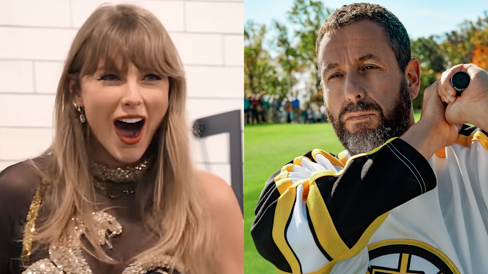 Taylor Swift is shown on the End of an Era documentary, and Adam Sandler is shown on Happy Gilmore 2.