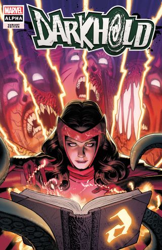 Wanda Maximoff, the Scarlet Witch on the cover of Darkhold: Alpha #1