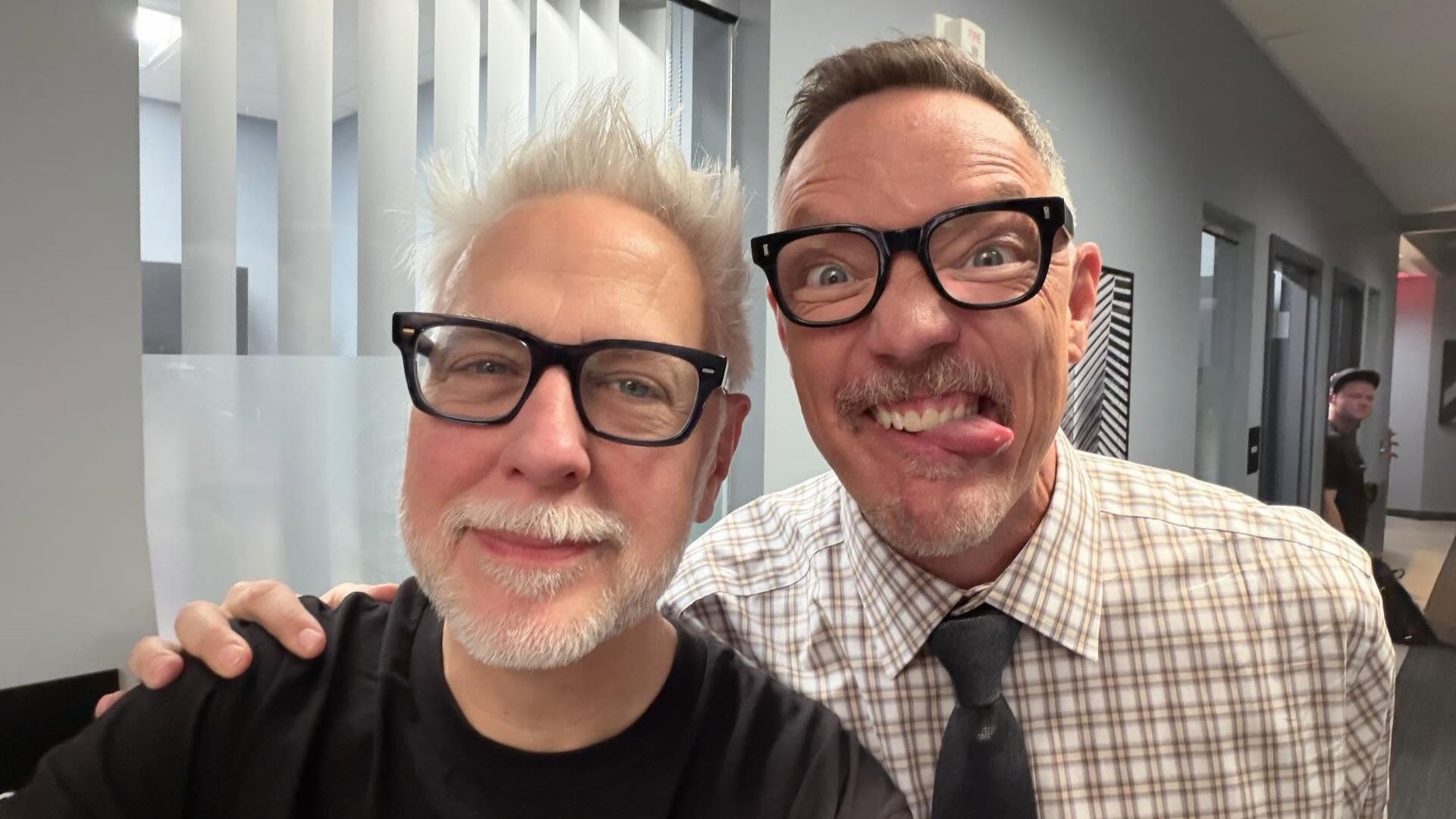 James Gunn and Matthew Lillard on the set of Man of Tomorrow