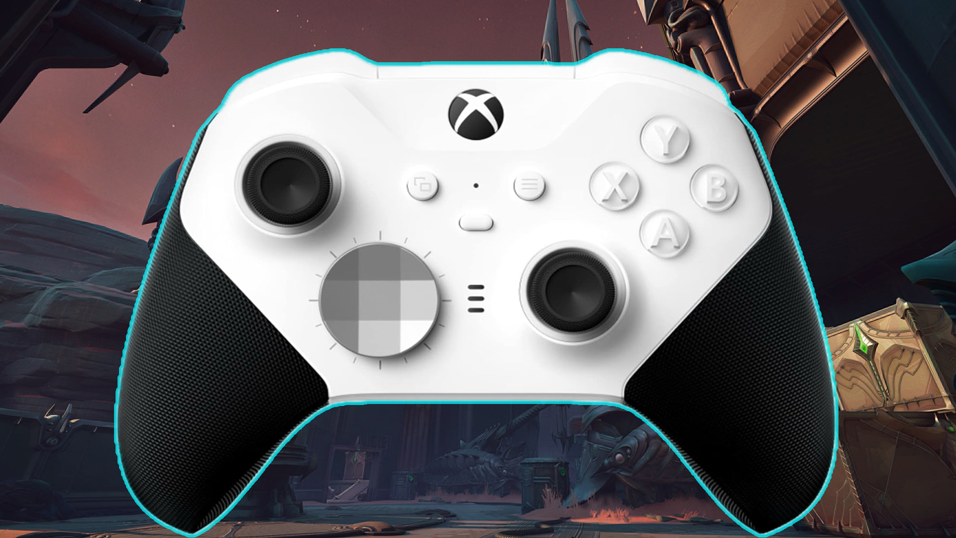 A white Xbox Elite 2 controller against a Klyntar Marvel Rivals background